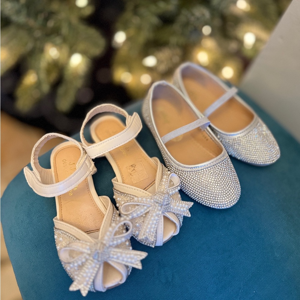 2 Elegant Kids' White and Silver Shoes